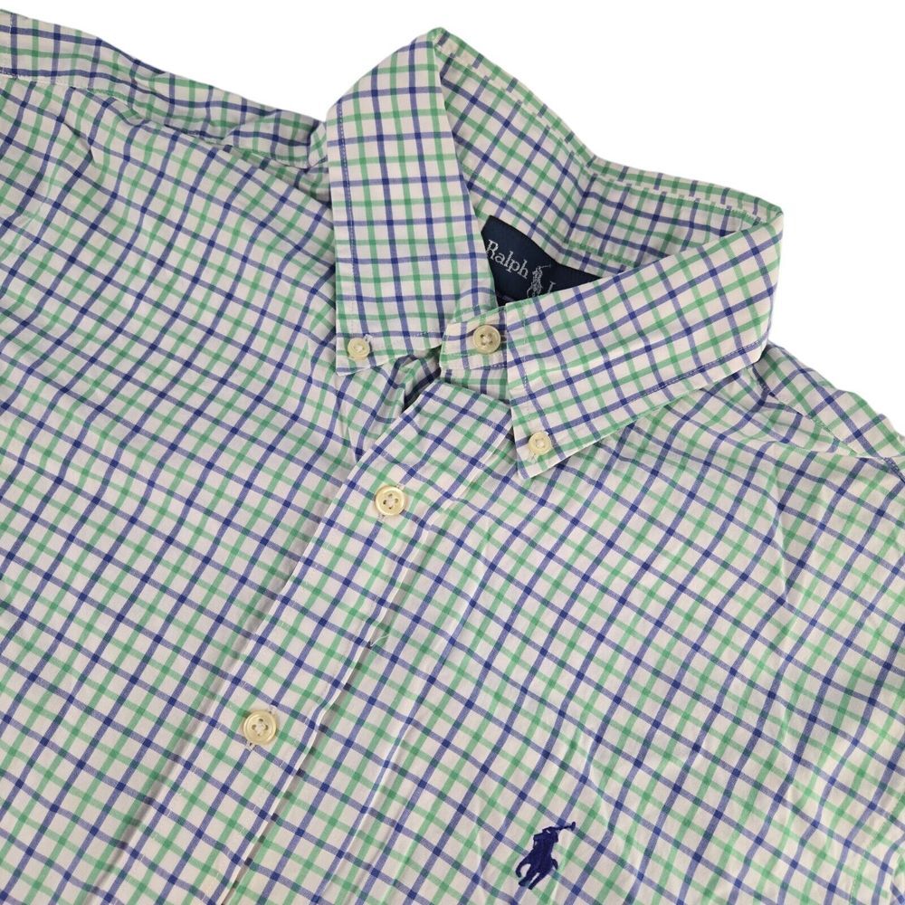 Ralph Lauren‎ Mens Large Green/Blue Check S/S Classic Fit Button Down Shirt
